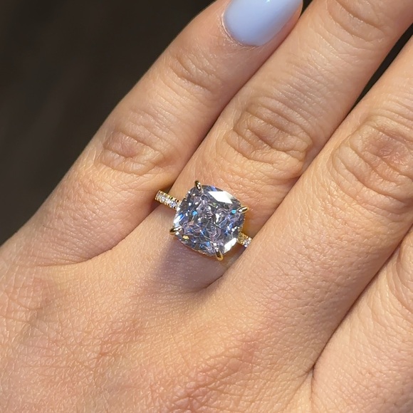 Cushion Cut Double Hidden Halo Engagement Ring .925 Sterling Silver - Picture 1 of 8